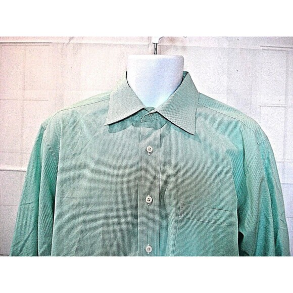 Vineyard Vines Dress Shirt 100’s 2-Ply Green Check Button Front Mens XL 16-36 - Picture 3 of 5
